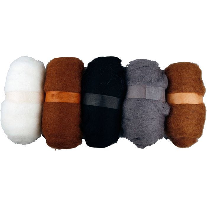 Gekaarde Wol, naturel, 5x100 gr/ 1 doos