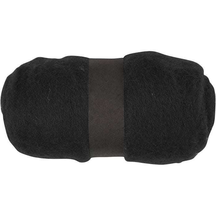 Pelote de Laine Cardée, noir, 100 gr/ 1 boule
