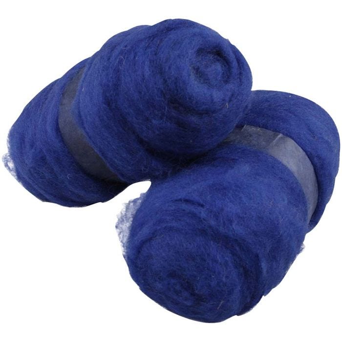 Pelote de Laine Cardée, bleu roi, 2x100 gr/ 1 Pq.