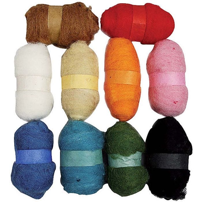 Pelote de Laine Cardée, ass. de couleurs, 10x25 gr/ 1 Pq.