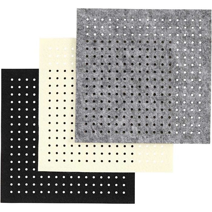 Hobbyvilt met gaten, afm 20x20 cm, dikte 3 mm, zwart, grijs, off-white, 3x4 vel/ 1 doos