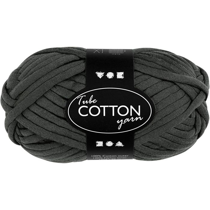 Pelote de fil de coton tubulaire, L : 45 M, aiguille 10-12, gris foncé, 100 gr/ 1 boule
