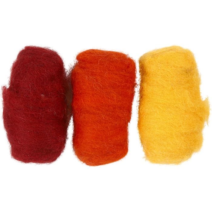 Pelote de Laine Cardée, harmonie jaune/terre brulée, 3x10 gr/ 1 Pq.