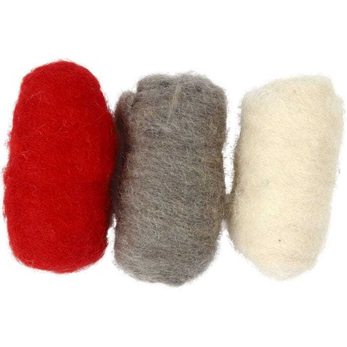 Pelote de Laine Cardée, harmonie rouge/blanc, 3x10 gr/ 1 Pq.
