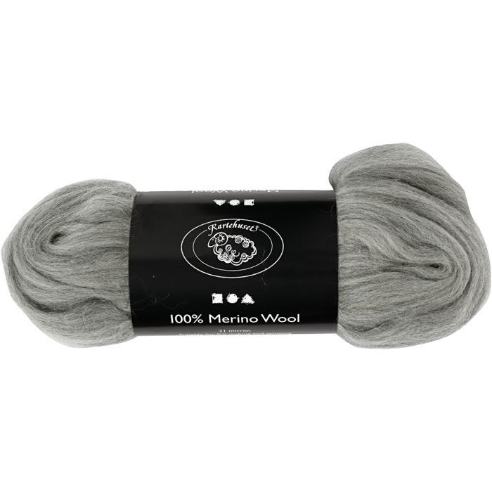 Laine Mérinos, ép. 21 my, gris, 100 gr/ 1 Pq.