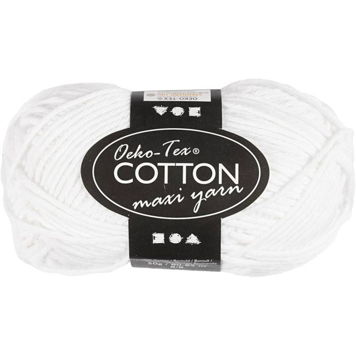 Pelote de fil de coton, dim. 8/8, L : 80-85 M, blanc, 50 gr/ 1 boule