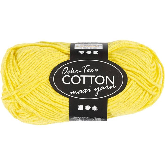 Pelote de fil de coton, dim. 8/8, L : 80-85 M, jaune, 50 gr/ 1 boule