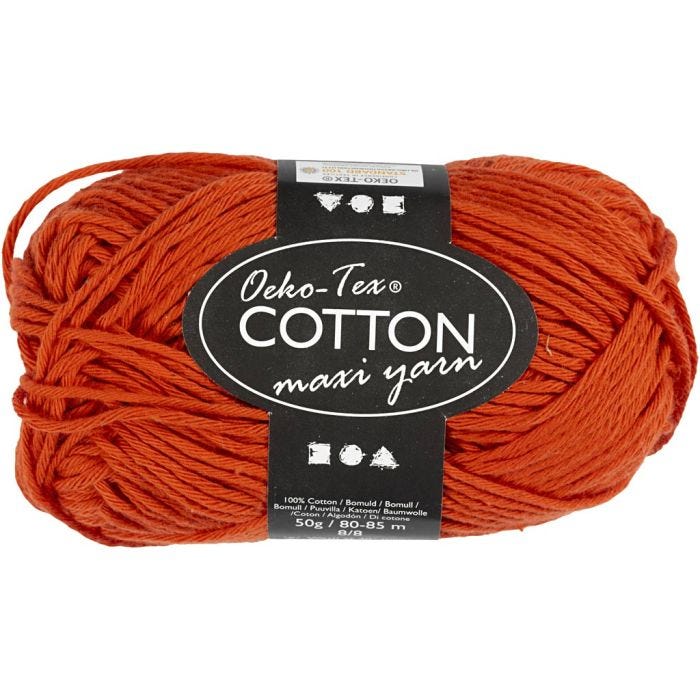 Pelote de fil de coton, dim. 8/8, L : 80-85 M, rouge, 50 gr/ 1 boule