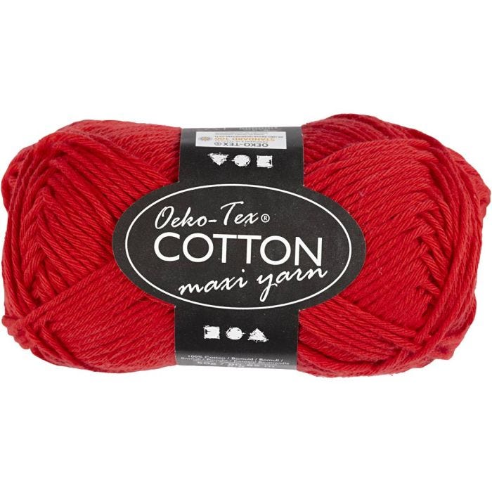 Pelote de fil de coton, dim. 8/8, L : 80-85 M, rouge foncé, 50 gr/ 1 boule