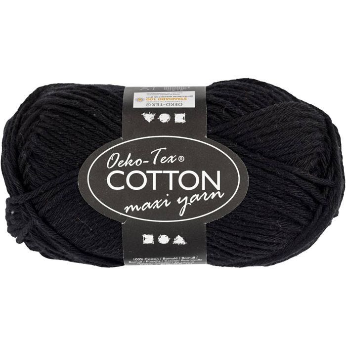 Pelote de fil de coton, dim. 8/8, L : 80-85 M, noir, 50 gr/ 1 boule