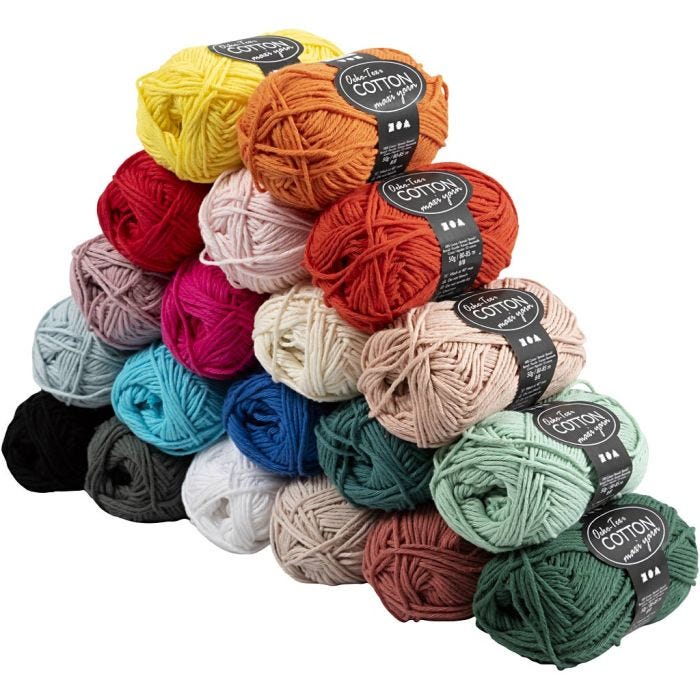 Katoengaren, L: 80-85 M, diverse kleuren, 20x50 gr/ 1 doos