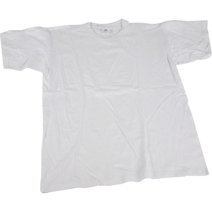 T-shirts, L : 40 cm, dim. 7-8 ans, col rond, 145 gr, blanc, 1 pièce
