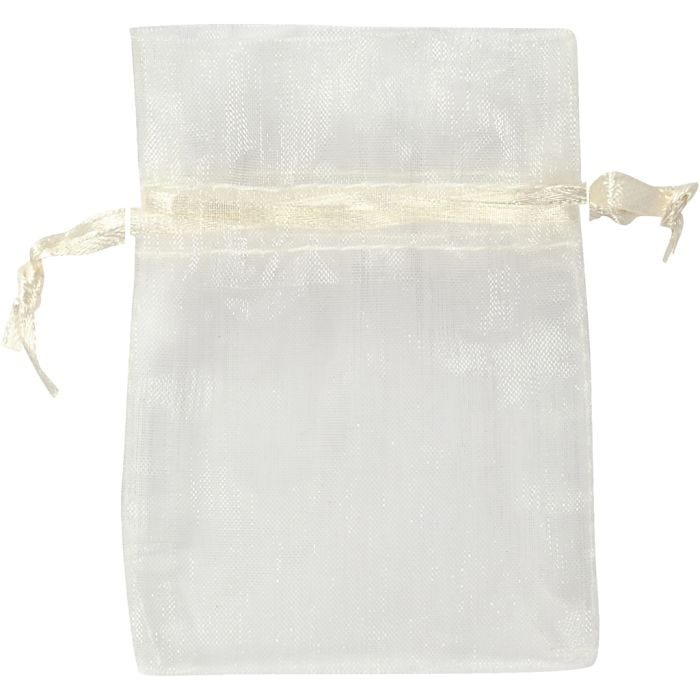 Sacs en organza, dim. 7x10 cm, blanc cassé, 10 pièces/ 1 Pq.