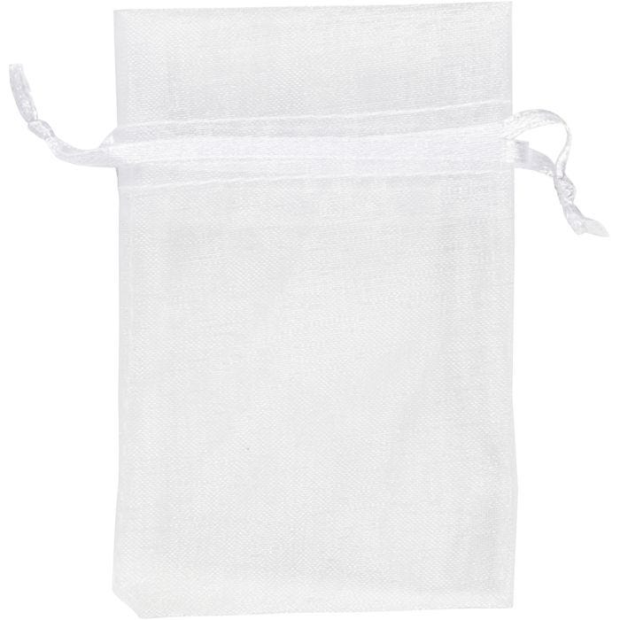 Sacs en organza, dim. 7x10 cm, blanc, 10 pièces/ 1 Pq.