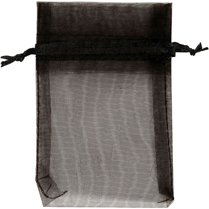 Sacs en organza, dim. 7x10 cm, noir, 10 pièces/ 1 Pq.