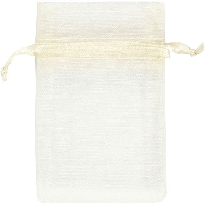 Sacs en organza, dim. 7x10 cm, blanc cassé, 10 pièces/ 1 Pq.
