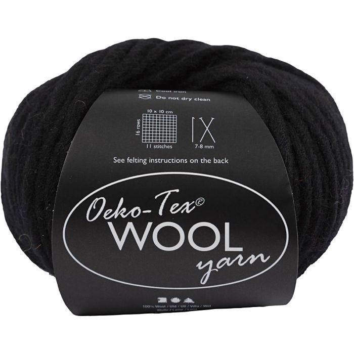 Pelotes de laine, L : 50 M, noir, 50 gr/ 1 boule