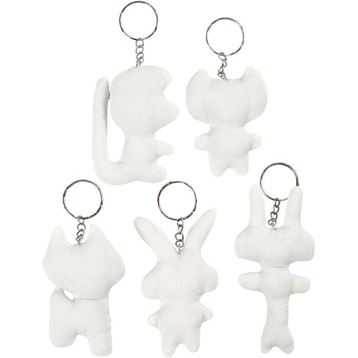 Figurines en tissu avec porte-clés, H : 6-10 cm, 5 pièces/ 1 Pq.