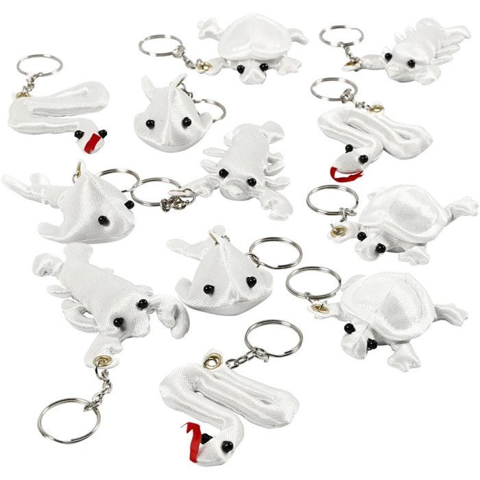 Figurines en tissu avec porte-clés, dim. 4-8 cm, blanc, 4x3 pièces/ 1 Pq.