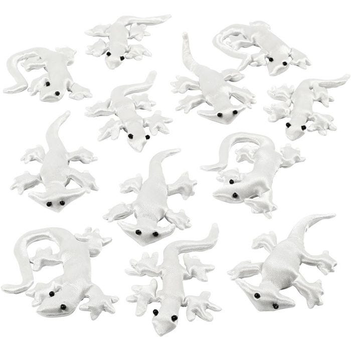 Reptiles en tissu, dim. 10-14 cm, blanc, 12 pièces/ 1 Pq.