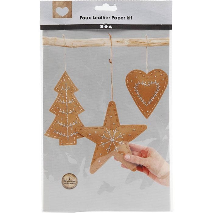 Décorations de Noël en papier imitation cuir, ép. 0,55 mm, beige, 1 set