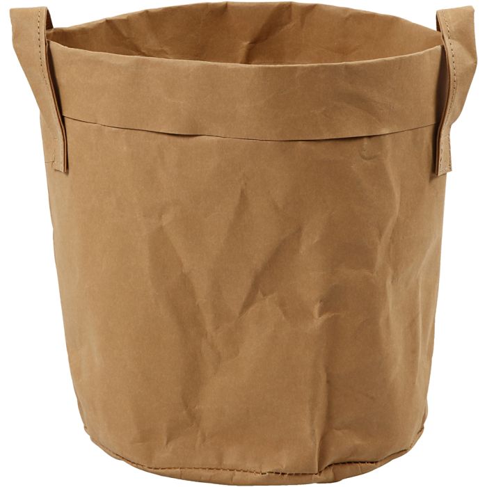 Sac de rangement en papier imitation cuir, H : 20 cm, d 19,5 cm, 350 gr, brun clair, 1 pièce