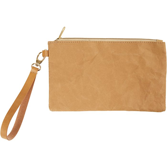 Pochette en papier imitation cuir, H : 18 cm, L : 21 cm, 350 gr, brun clair, 1 pièce