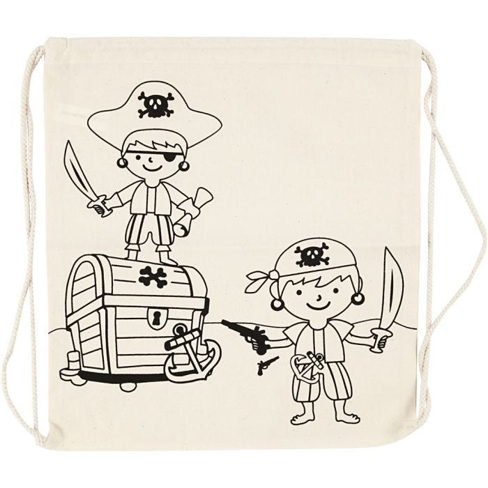 Sac de sport à cordon, pirates, dim. 37x41 cm, 110 gr, naturel clair, 1 pièce