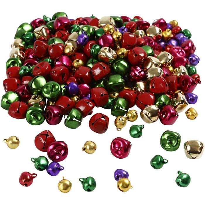 Belletjes, d 10+14 mm, metallic kleuren, 320 div/ 1 doos