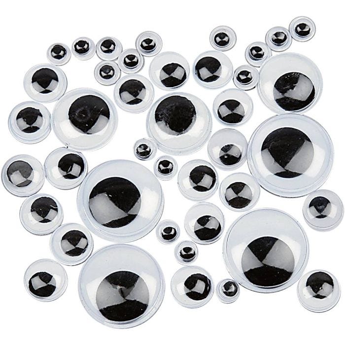 Yeux mobiles, autocollant, d 4-20 mm, 1100 ass./ 1 Pq.