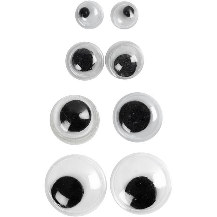 Yeux Mobiles, Non autocollants, d 4+6+8+10 mm, 40 ass./ 1 Pq.