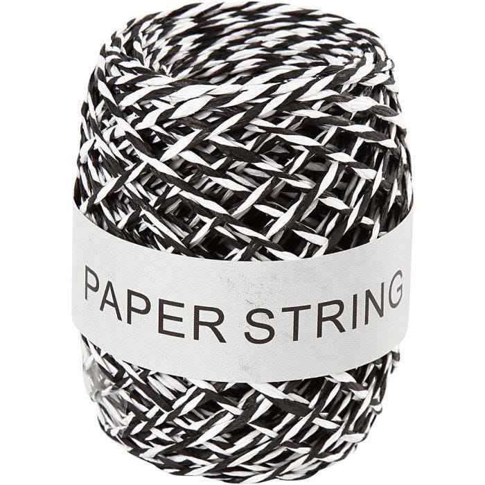 Ficelle de papier, ép. 1 mm, noir/blanc, 50 m/ 1 rouleau