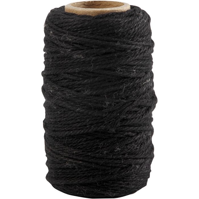 Ficelle de coton, ép. 1,1 mm, noir, 50 m/ 1 rouleau