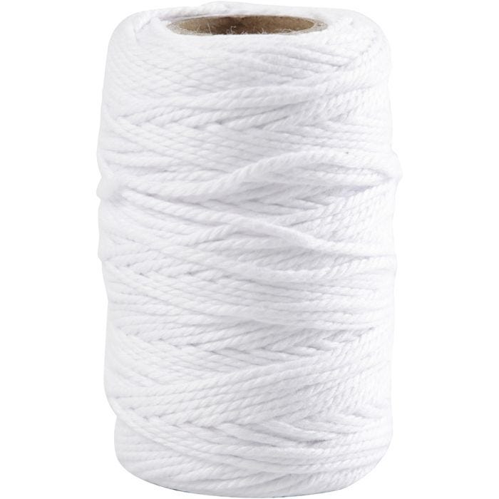 Ficelle de coton, ép. 1,1 mm, blanc, 50 m/ 1 rouleau