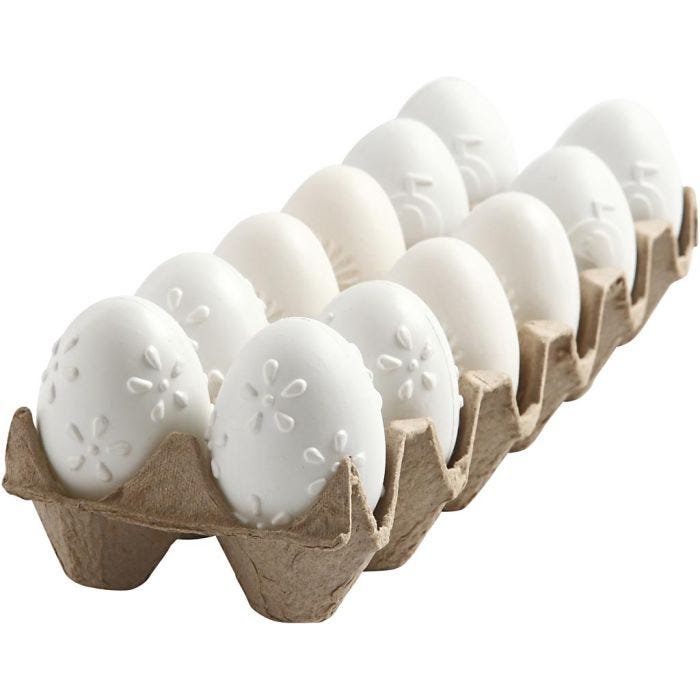Oeuf en Plastique, en relief, H : 6 cm, blanc, 12 pièces/ 1 Pq.
