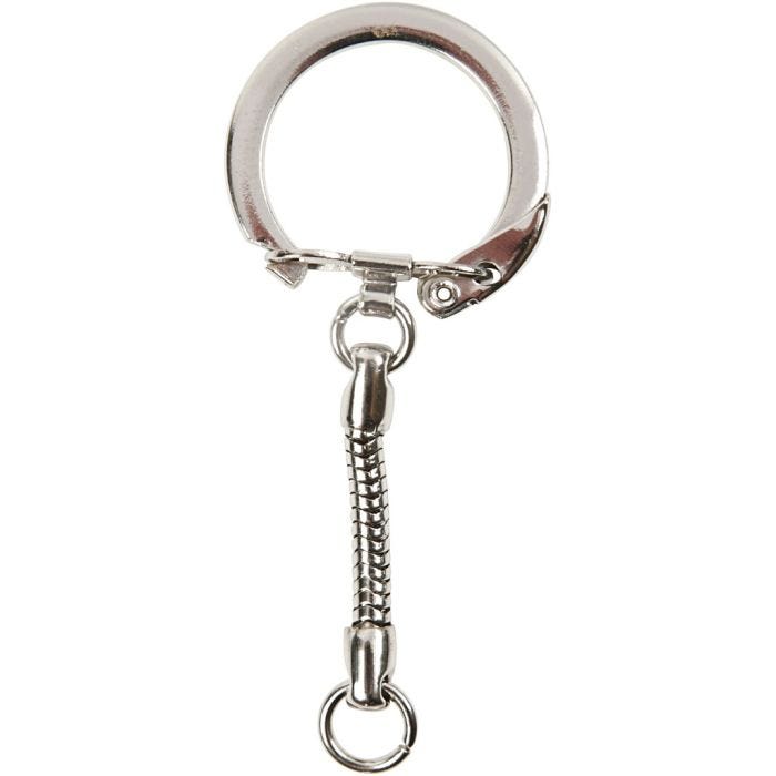 Porte-clés avec chaîne, L : 6 cm, d 2,3 cm, 5 pièces/ 1 Pq.