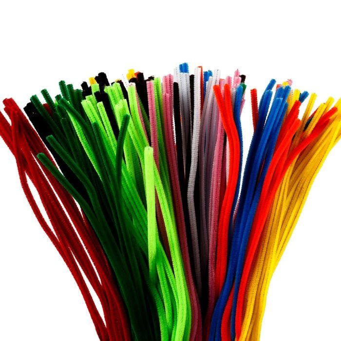 Fil chenille, L : 45 cm, ép. 6 mm, ass. de couleurs, 200 ass./ 1 Pq.