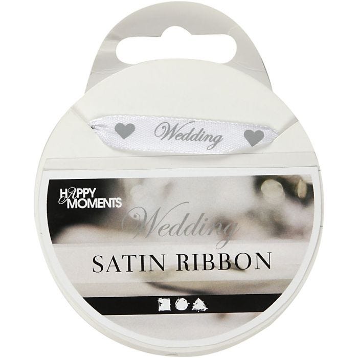 Ruban de satin, L : 10 mm, blanc, 8 m/ 1 rouleau