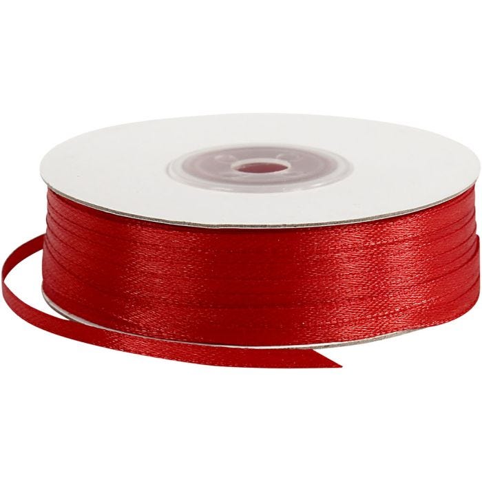 Ruban de satin, L : 3 mm, rouge, 100 m/ 1 rouleau