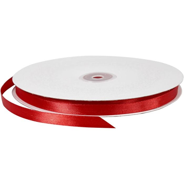 Ruban de satin, L : 10 mm, rouge, 100 m/ 1 rouleau