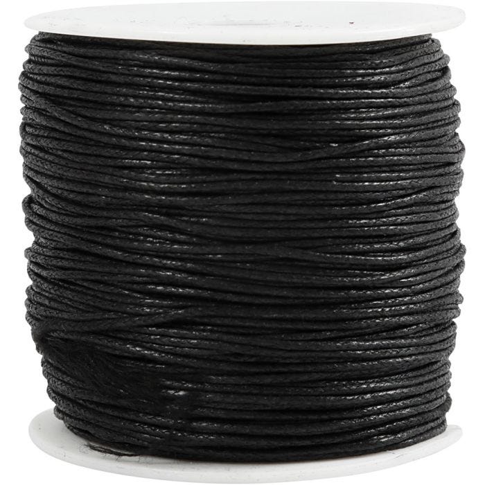 Ficelle de coton, ép. 1 mm, noir, 100 m/ 1 Pq.