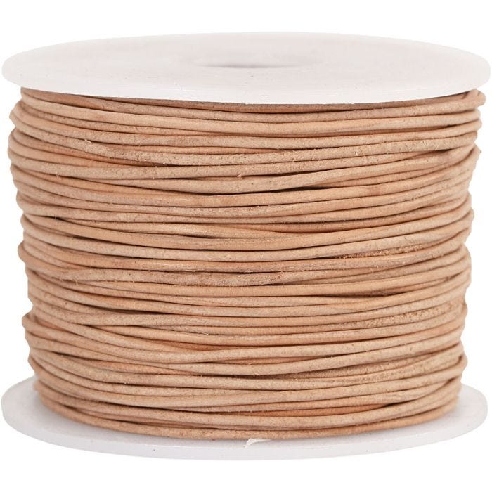 Cordon de cuir, ép. 1 mm, beige, 50 m/ 1 rouleau