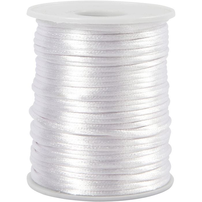 Cordon en satin, ép. 2 mm, blanc, 50 m/ 1 rouleau