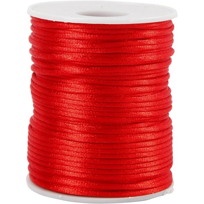 Cordon en satin, ép. 2 mm, rouge, 50 m/ 1 rouleau
