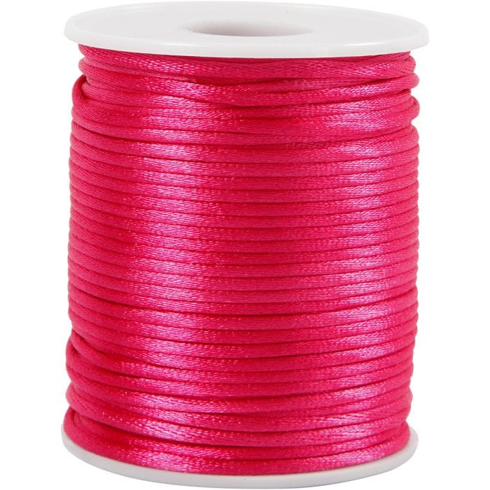 Cordon en satin, ép. 2 mm, rose, 50 m/ 1 rouleau