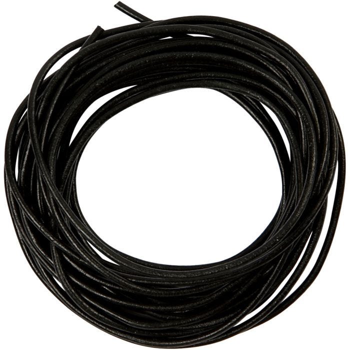 Cordon de cuir, ép. 2 mm, noir, 4 m/ 1 rouleau
