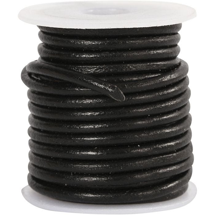 Cordon de cuir, ép. 3 mm, noir, 5 m/ 1 rouleau