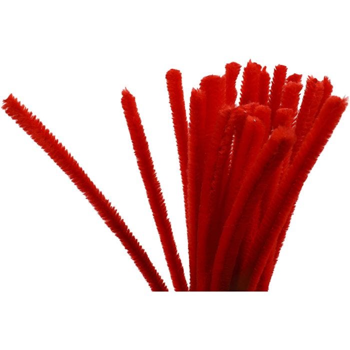 Fil chenille, L : 30 cm, ép. 9 mm, rouge, 25 pièces/ 1 Pq.