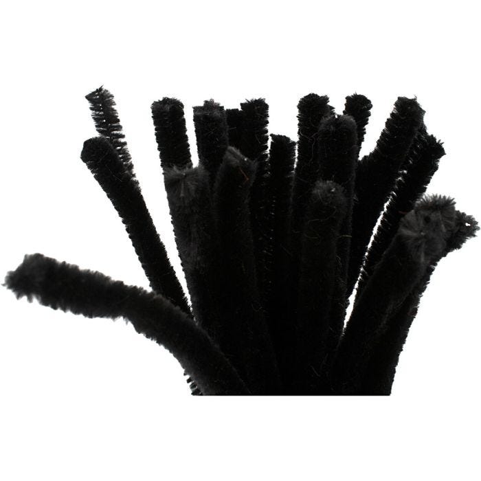 Fil chenille, L : 30 cm, ép. 9 mm, noir, 25 pièces/ 1 Pq.