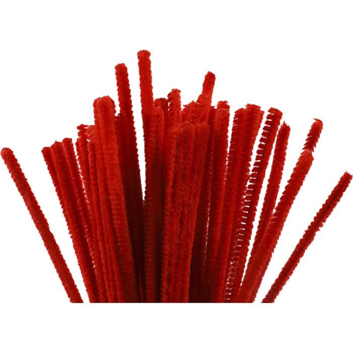 Fil chenille, L : 30 cm, ép. 6 mm, rouge, 50 pièces/ 1 Pq.